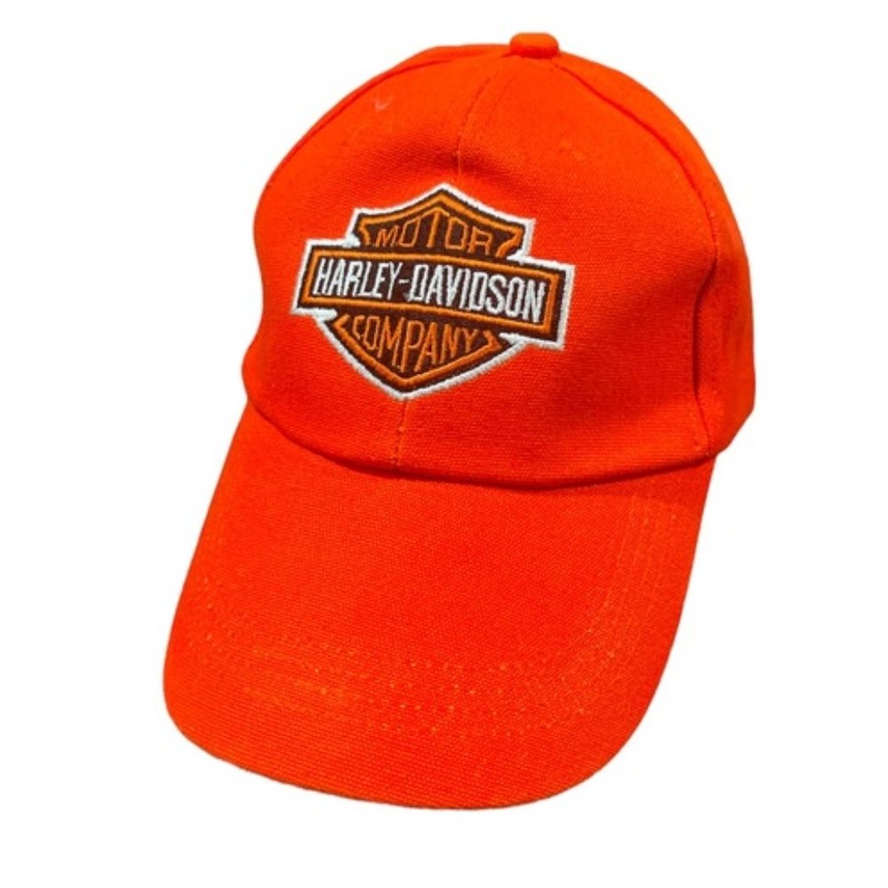 HARLEY DAVIDSON Orange Logo Baseball Cap Hat - Adjustable - Picture 1 of 2